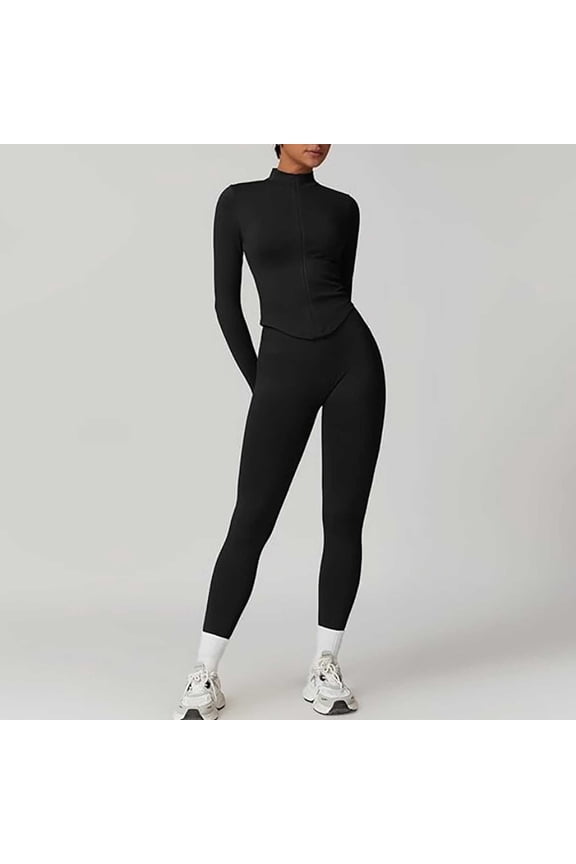 Women 2 Piece Seamless Ribbed Workout Sets With Zip Up Jacket High Waisted Gym Yoga Leggings Fleabag Jumpsuit Work Pantsuit Summer Pantsuit plus Size Pant Suits Womens Winter Apparel Womens Suits