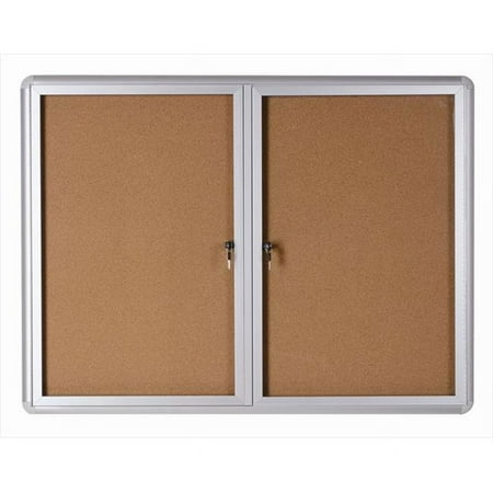 MasterVision VT910101230 36 x 60 in. Cork Bulletin Enclosed Cabinet Board, 2 Door, Aluminum Frame