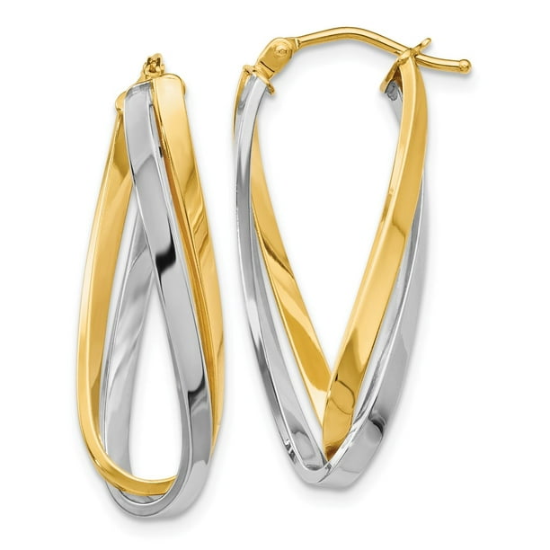 AA Jewels - Solid 14k Gold Two-tone Polished Hinged Hoop Earrings (12mm ...