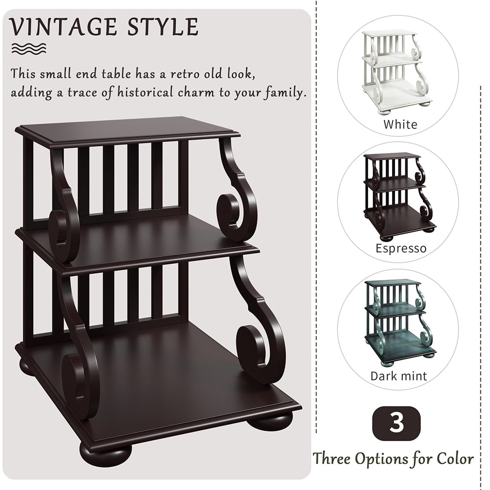 Resenkos 3-Tier Bedroom Nightstand, Classic Vintage Living room End Table Open Storage Style Side Table,Espresso