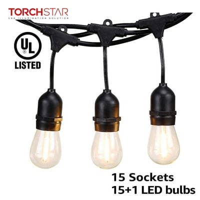 Torchstar 50ft commercial weatherproof string lights outdoor patio string on sale light