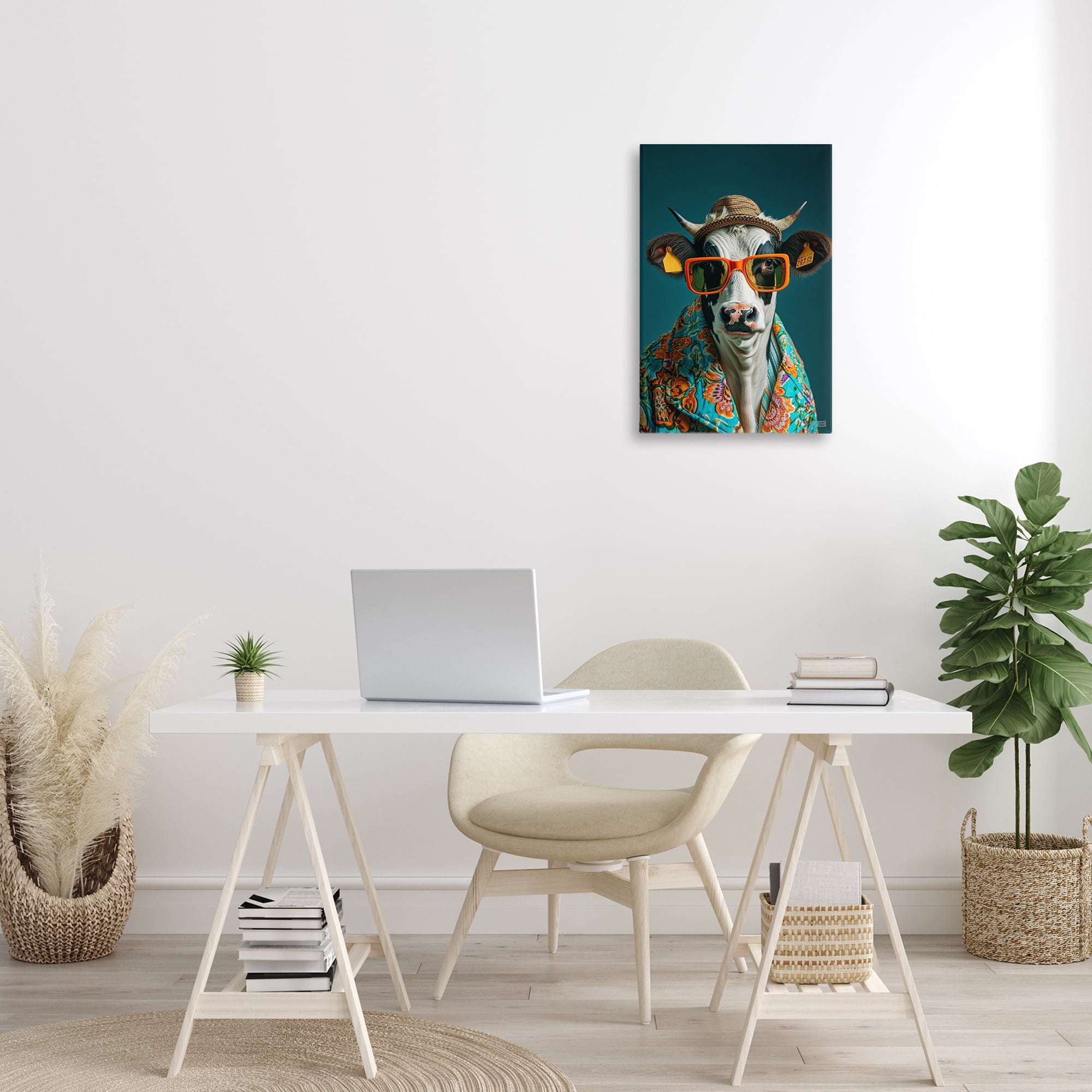 Stupell Industries Cool Trendy Cow Animals & Insects Painting Gallery Wrapped Canvas Art Print Wall Art, 16 x 24