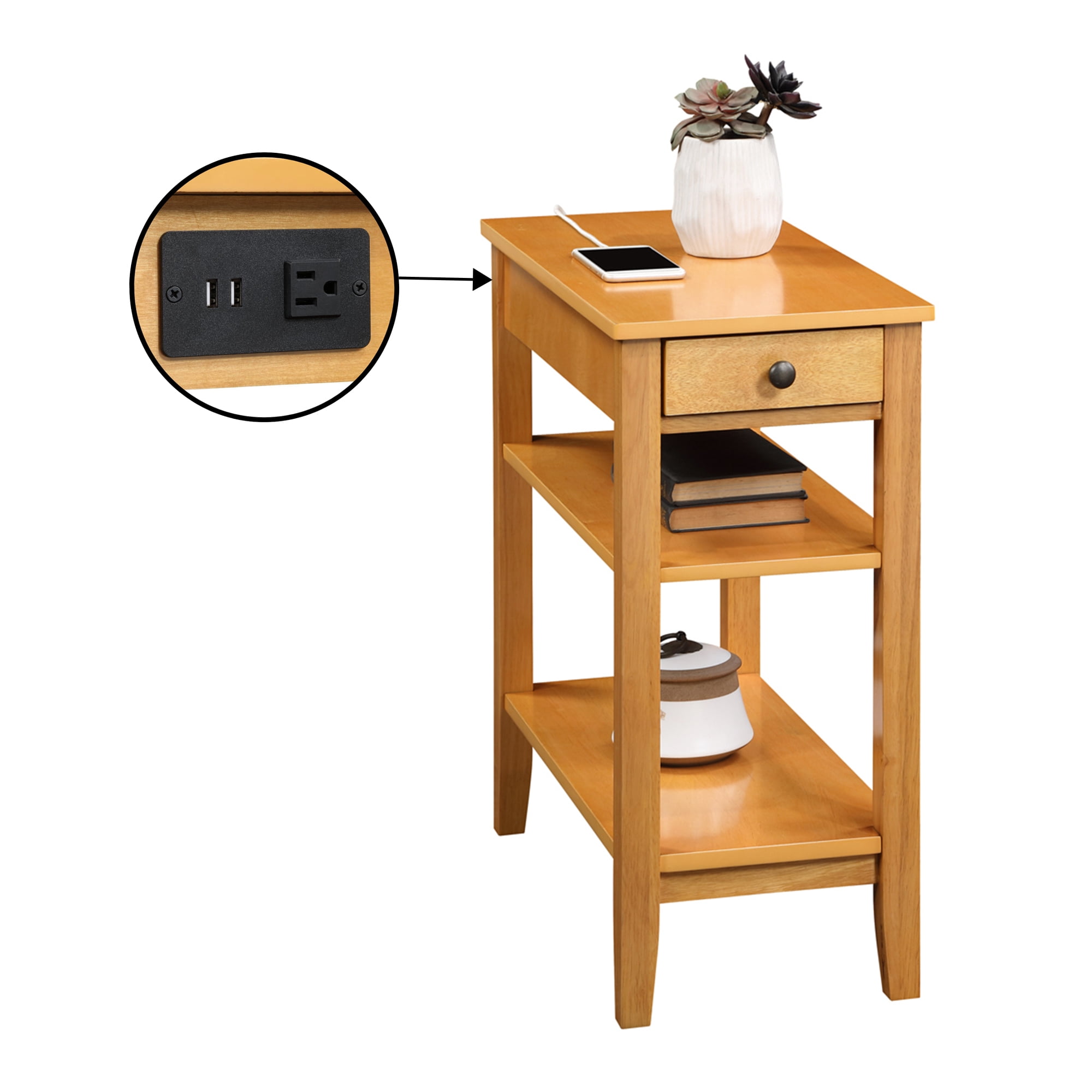 Convenience Concepts American Heritage End Table/Charging Station, Natural