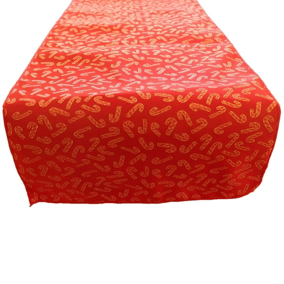 Brocade Table Runner Christmas Holiday Collection Glittery Candy Canes Red