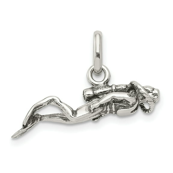 925 Sterling Silver Antiqued Scuba Diver Charm Pendant