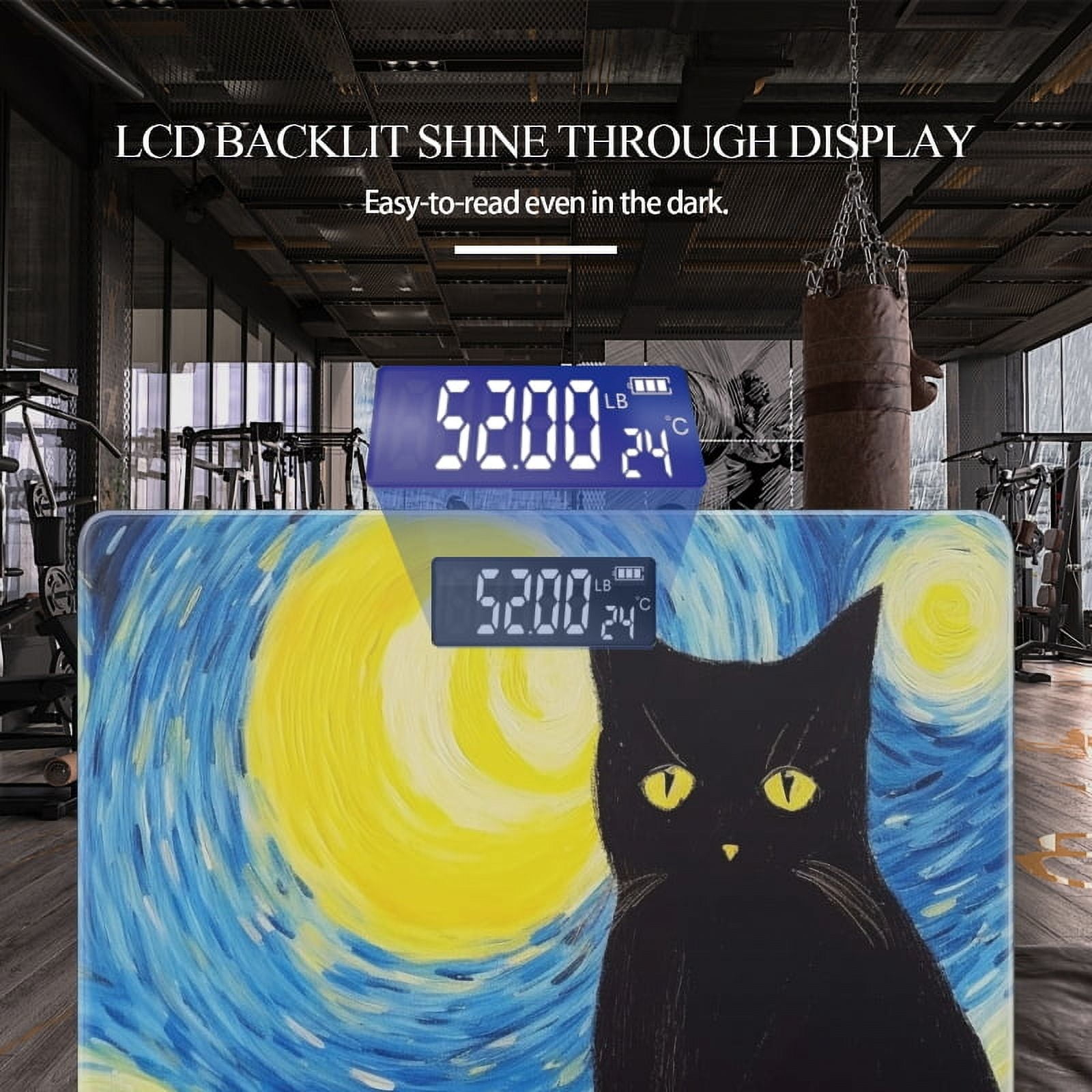 Bathroom Scale, Highly Accurate Digital Body Scale,Precisely Measures Weight up to 400 lbs-Black Cat Starry Night