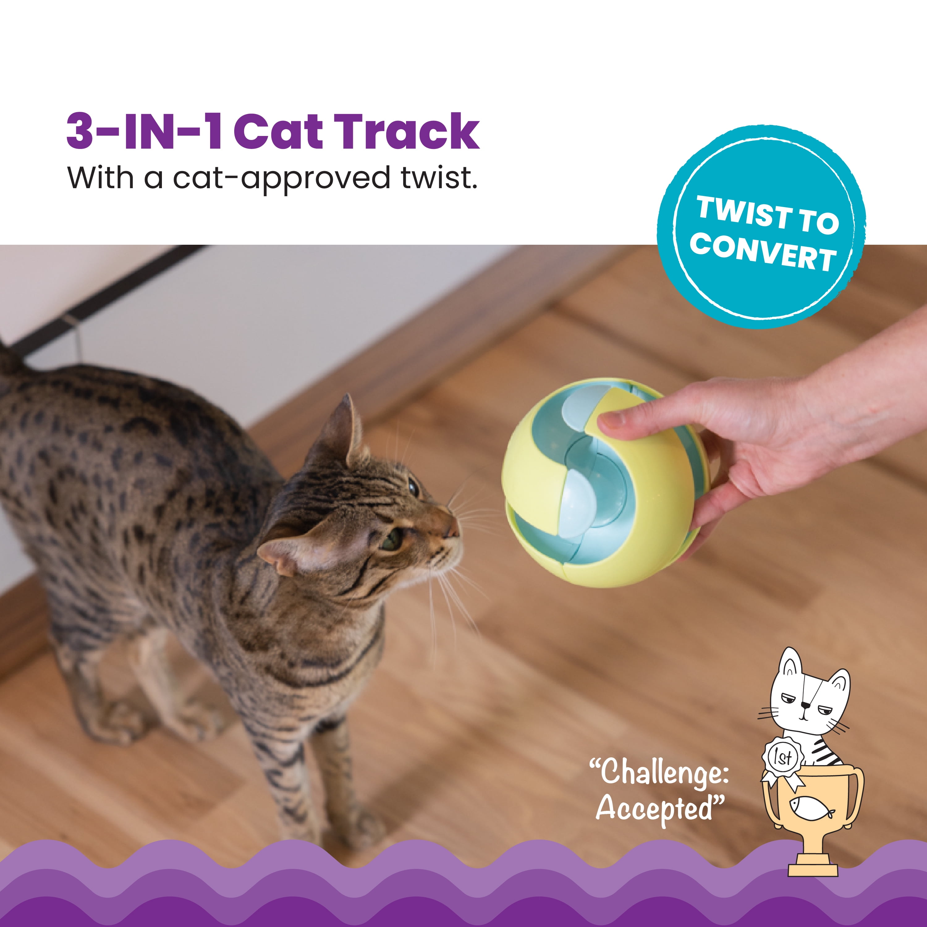 Catstages Twist-A-Ball 3-in-1 Convertible Cat Track Toy, Rolling Ball Toy for Indoor Cats, Green