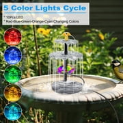 JelyHT 6W Solar Bird Bath Fountain 3-Tier Waterfall Pump with LED Lights Battery Backup for Patio Yard Garden Pond