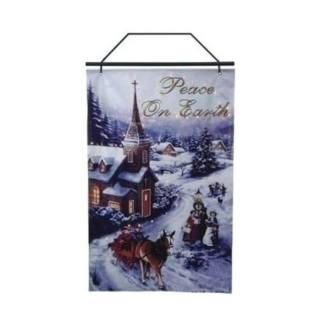 26" Lighted Winter Church Scene Christmas Banner