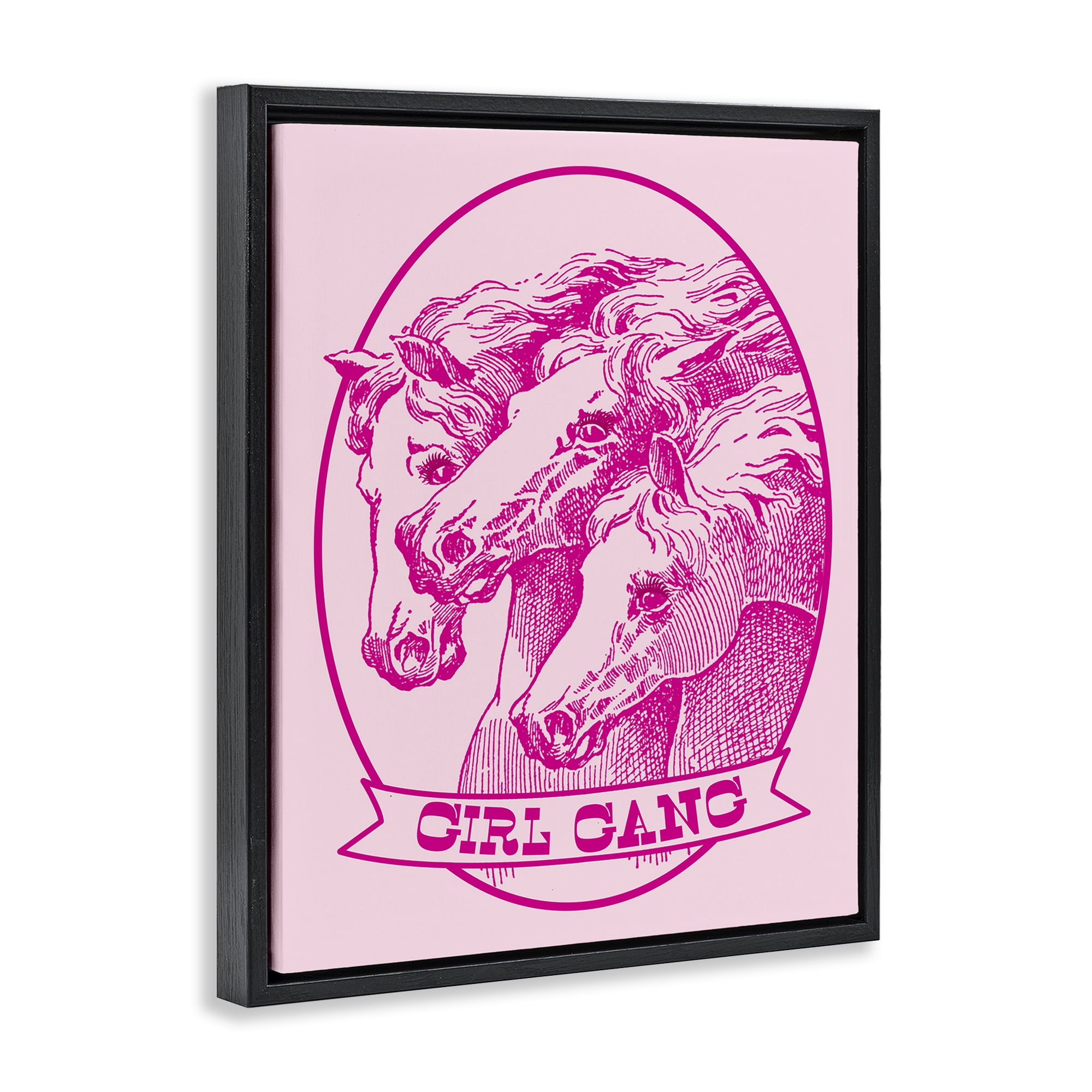 Stupell Industries Girl Gang Horses Animals Painting Black Floater Framed Canvas Art Print Wall Art, 25 x 31