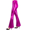 thumbnail image 6 of Maqroz Womens Shiny Metallic Disco Pants Elastic High Waist Bell Bottom Stretchy Sequins Flared Pants Fashion Clubwear Hot Pink L, 6 of 7