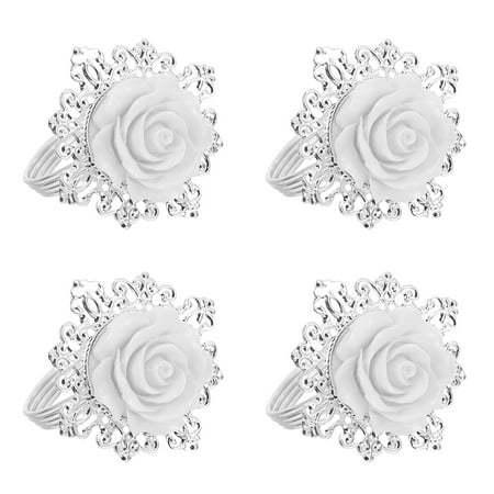 

12Pcs Zinc Alloy Napkin Rings White Rose Napkin Rings Creative Napkin Buckles