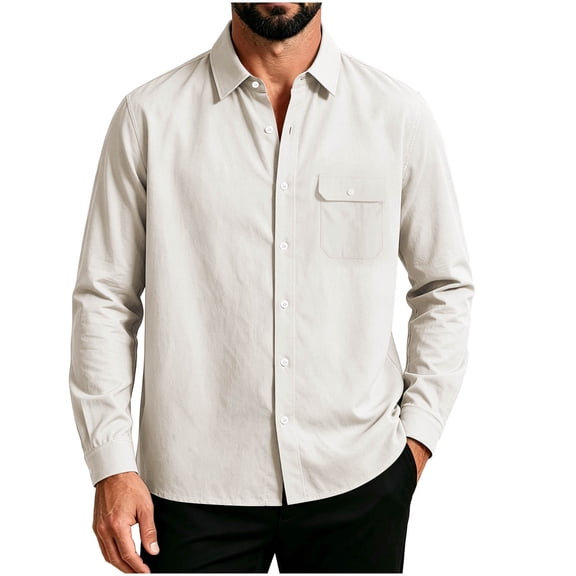 Lmueinov Long Sleeve Shirts for Men Solid Collared Loose Fit Button Up Tops with Pocket Lightweight Button Down Casual Office Outdoor Outfits