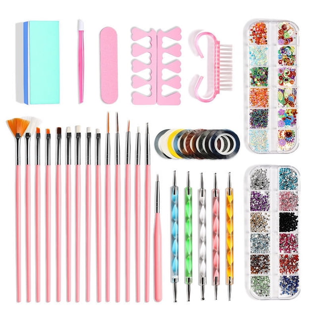 Kit de decoración de uñas, kit de herramientas de diseño de uñas con pinceles para decoración de uñas, herramientas de punteado de uñas, purpurina fina, mariposa de uñas, lentejuelas con pur