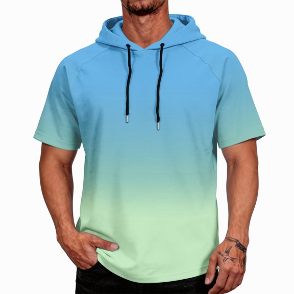 JULMCOMO Men's Shirts Ombre Gradient Quick Dry Drawstring Hooded Travel Casual T Shirt Short Sleeve Loose Fit Summer Hoodie Purple XL