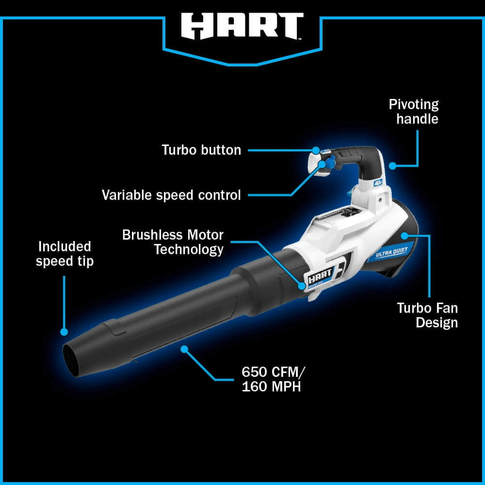 HART 40-Volt Cordless SUPERCHARGE Brushless 650 CFM Blower (1) 5.0 Ah Lithium Ion Battery HART 40-Volt Cordless SUPERCHARGE Brushless 650 CFM Blower (1) 5.0 Ah Lithium Ion Battery - 2