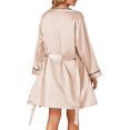 thumbnail image 2 of Women's 3pcs Satin Pajamas Set Cami Top and Shorts Sleepwear PJs Set with Robe,Champagne, 2 of 5