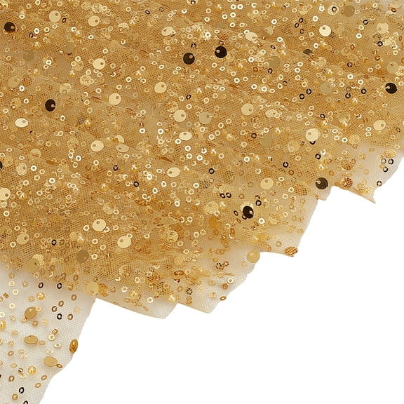 1 Yards Glitter Tulle Fabric with Sequin and Beads 51.18inch Wide Sequin Beaded Tulle Fabric Goldenrod Mesh Fabric Sewing Pearl Tulle Fabric DIY