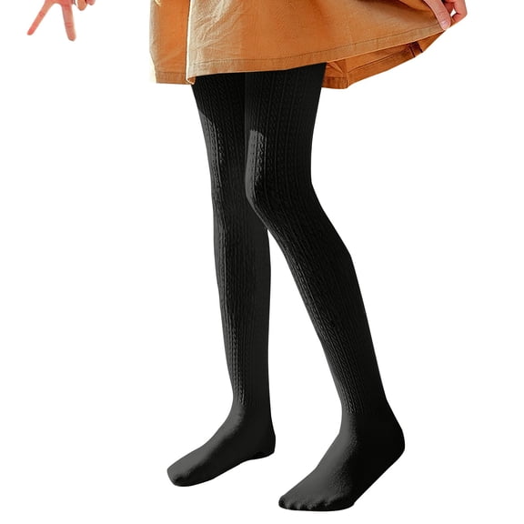 KAUOD Girls Thermal Opaque Tights Fleece Lined Ribbed Slim Footed Leggings Kids School Slim Stretchy Warm Dress Pants
