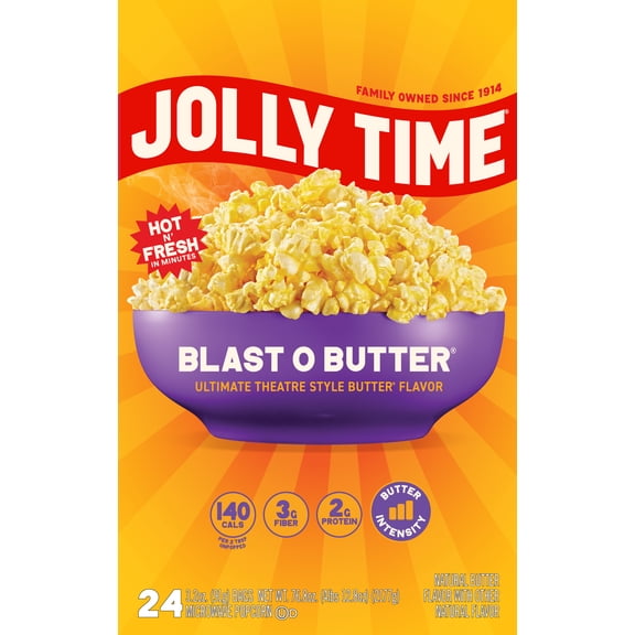 JOLLY TIME Blast O Butter Microwave Popcorn, 24 Ct (3.2 oz. Bags) Gluten-Free