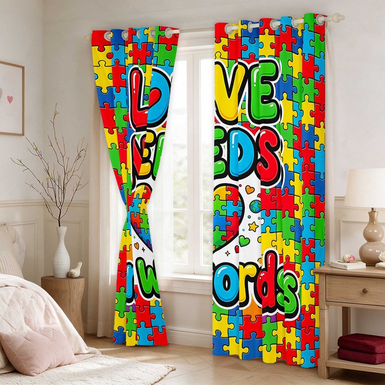 Erosebridal Puzzle Piece Heart Pattern Curtains and Drapes Pack of 2 ...