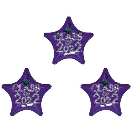 Set of 3 Class of 2022 Purple Star Graduation Cap Party Balloons Decorations Grad Graduate