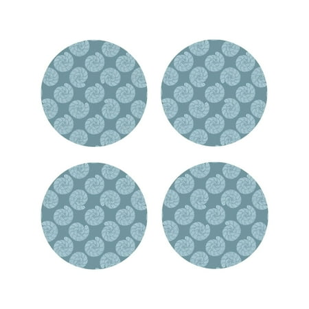 

Leather Coasters Set of 4 - Sea Shells Blue Lightweight Non-Slip Drink Coasters for Desk Anti-Scalding Desk Cup Coasters for Office Table Decor Round Shape