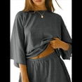 thumbnail image 2 of Conjuntos de Pijama para Mujer, Blusas Extragrandes de 3/4 y Pantalones Cortos con Cintura Elástica, Conjuntos de Estar por Casa. Gris XL, 2 of 8