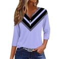 thumbnail image 1 of CHOII 50% de descuento en camisetas de mujer 2024. Camiseta con botones, manga 3/4, básica, cuello en V, para uso diario y fin de semana. Blusas de verano para mujer, manga tres cuartos, morado/2XL., 1 of 5