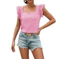 thumbnail image 5 of Outdoor Tops for Women Fashion Plaid Square Neck Ruffle Hem Beach Outfits for Women,Pink,M, 5 of 6