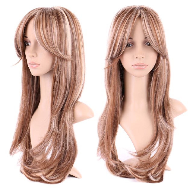 Perruque Synthétique Bouclée Longue avec Franges Cheveux Courts Perruques Résistant à la Chaleur Pleine Perruque Pleine Tête pour les Femmes Blondes highlight
