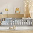 thumbnail image 3 of Mirightone Twin Size Floor Bed, Wood Montessori Floor Beds with Fence Railings and Slats Support, Twin Playhouse Bed Frame, No Box Spring Needed, (Grey), 3 of 7