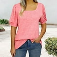 thumbnail image 3 of Womens Square Neck Tops Puff Short Sleeve Cotton Tshirts Summer Solid Color Tunic Tees Cute Tops, 3 of 4