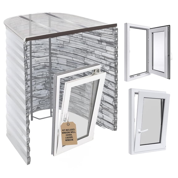 Egress Window Well Kit - Complete Basement Egress Window Kit - Includes Tilt & Turn Basement Window, Window Well, Egress Ladder, Window Well Cover - 55"L x 36"W x 72"D