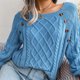 thumbnail image 4 of Suéter de cuello redondo de moda para mujer, informal, liso, de manga larga, suelto, con cuello redondo, blusa con botones, 4 of 8