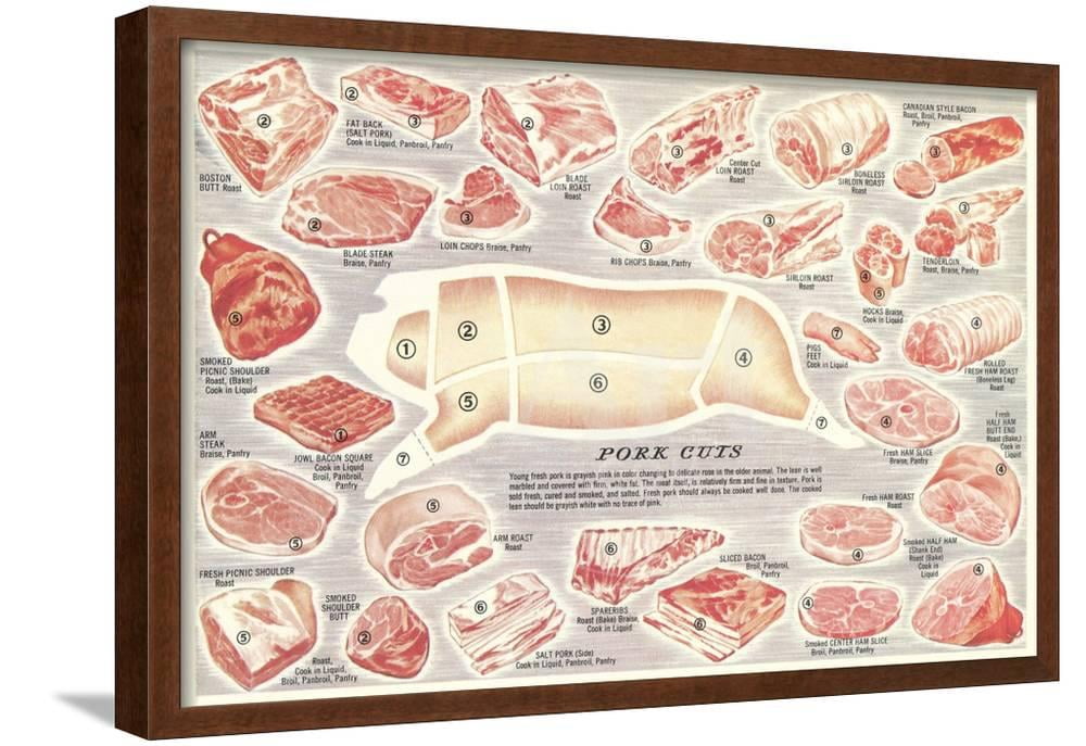 Pork Cuts Chart, Animals Framed Art Print Wall Art by Found Image Press ...