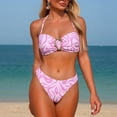 thumbnail image 4 of KIHOUT Women's Split Bikini Swimsuit Zebra Print Halter Top Hardware Accent High-Cut Bottom Removable Padded No Underwire for Beach Pool Summer, 4 of 7