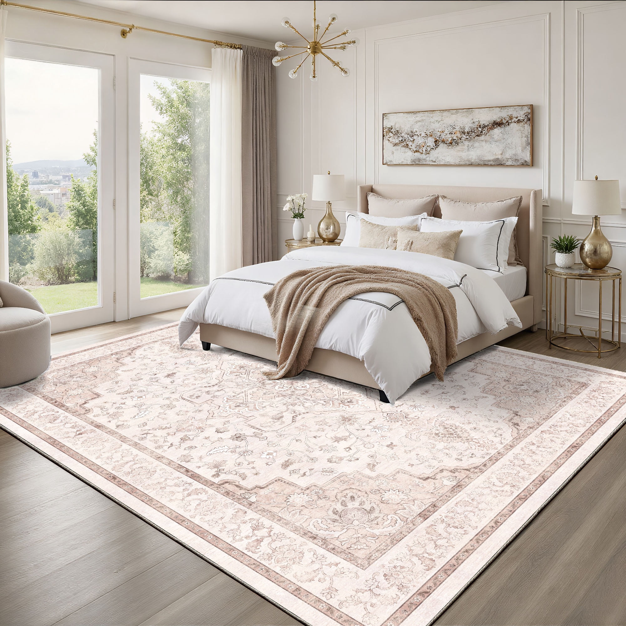 CHITOOMA 5'x7' Area Rugs for Living Room, Washable Rugs Vintage Soft Living Room Rug for Bedroom Dining Room Dorm Office with Non-Slip Backing, Stain Resistant Non-Shed Carpet