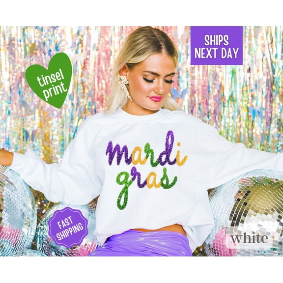 Mardi Gras Sweatshirt, Faux Tinsel Mardi Gras Shirt, Mardi Gras Sweater, Mardi Gras Party Shirt, Retro Mardi Gras Tshirt, Cute Mardi Gras All Size S-5Xl