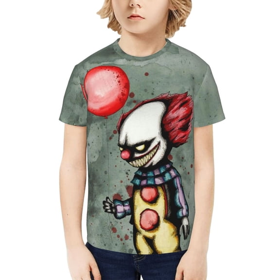 It Pennywise Horror T-Shirt for Boys Girls Youth, 3D Printed Graphic T-Shirts Short Sleeve Summer Casual Tee Shirts for Kids