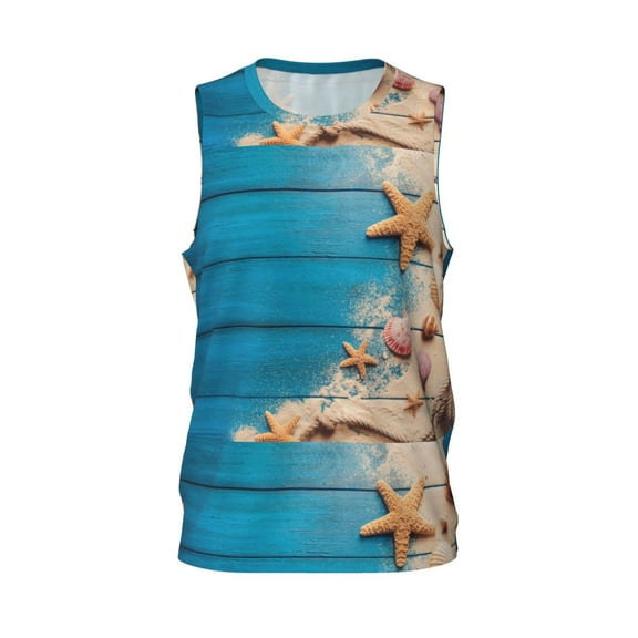 Easygdp Shells and Starfish Men's Mesh Basketball Jersey Quick Drying Sleeveless Shirts Fitted Muscle Tank Tops Sport Round Neck T-Shirt - Small