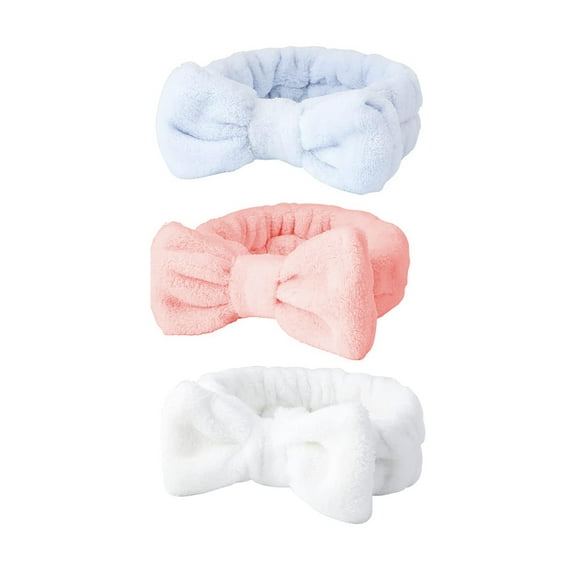 GoXteam 3 Pack Spa Headband for Women, Facial Makeup Headband Soft Coral Fleece Cosmetic Headband for Women Girls Bow Hair Band Head Wraps for Washing Face Mask Spa Shower Gifts