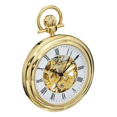 Skeleton Pocket Watch Automatic Stuhrling Original Men's 6053.33333 Vintage Mechanical Skeleton 23K Gold Plated Pocket Watch ()