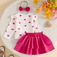 thumbnail image 4 of Pandaie Toddler Girls Heart Print Two Piece Outfit Ruffle Long Sleeve Top Tiered Skirt Bow Headband Birthday Party Holiday Photo Shoots Hot Pink,6-12 Months, 4 of 7