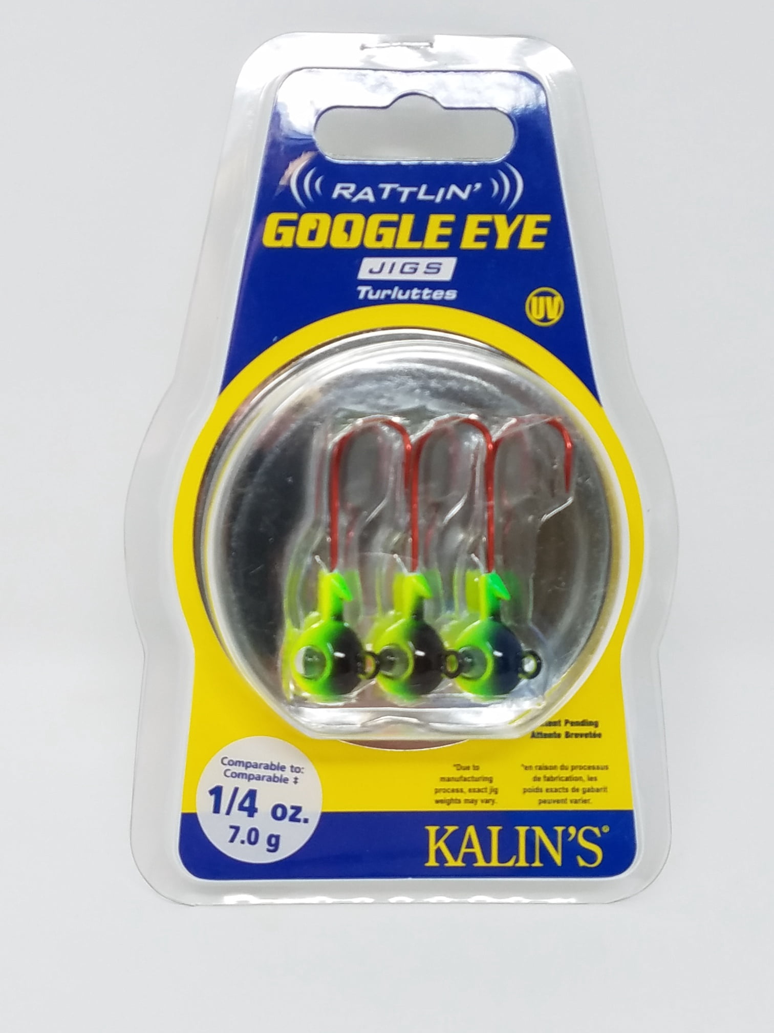 (2 pack) Acme Tackle Kalins Google Eye Rattlin Soft Plastics Fishing Lure Jig 1/4 oz. Firetiger 3 Pack