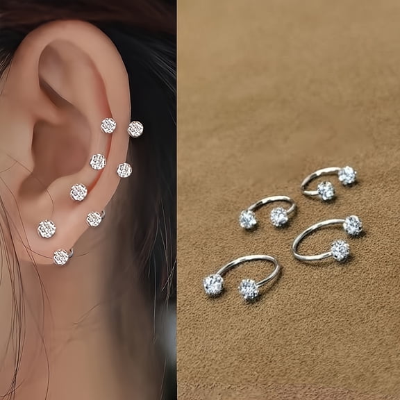 4-piece set of women's stackable earrings: C-shaped ball earrings   mixed ear bone earrings set, an aesthetic gift for Valentine's Day, engagement