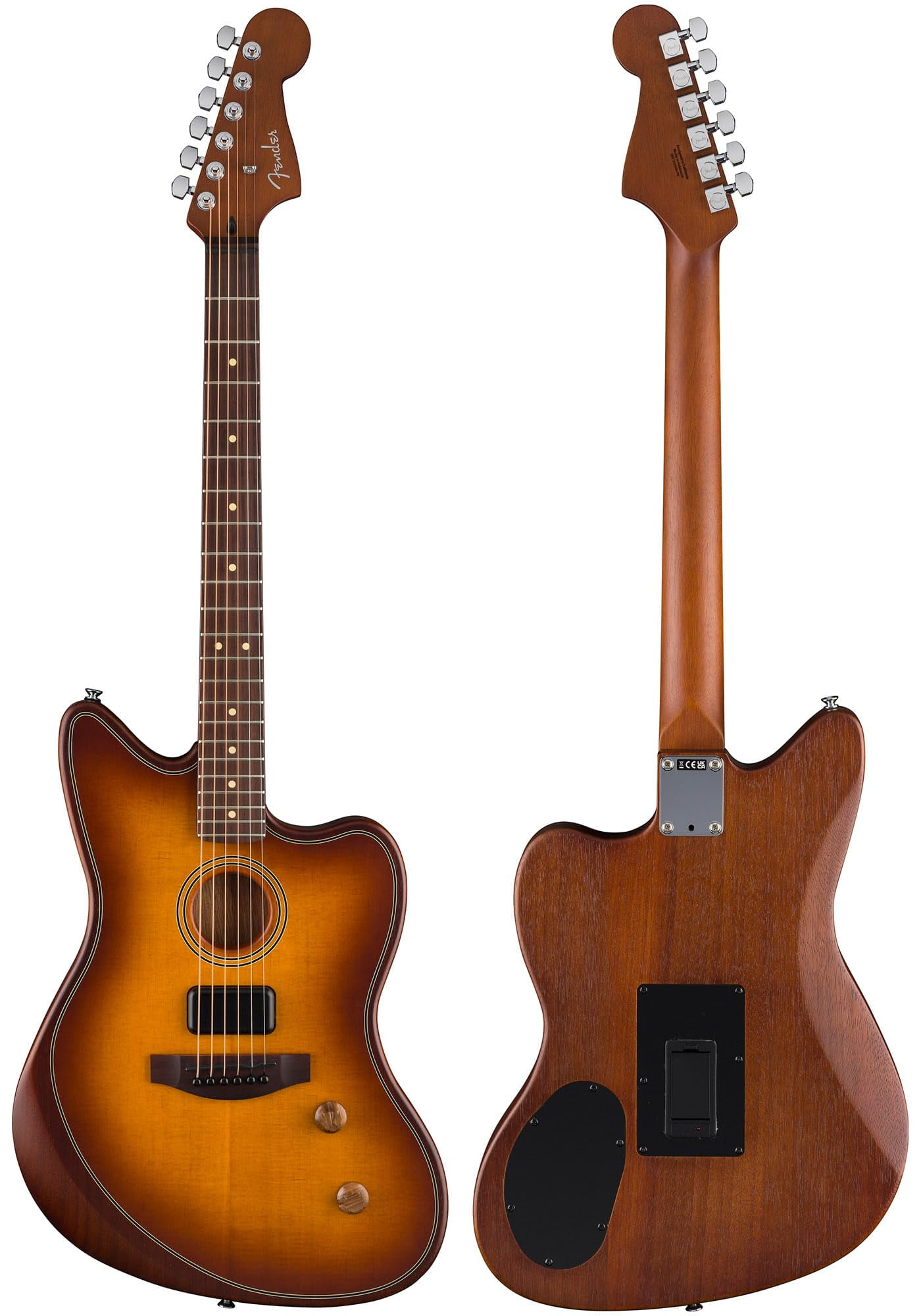 Fender Acoustasonic Standard Jazzmaster - Honey Burst Bundle with Strap, Guitar Cleaning Kit and Austin Bazaar Instructional Video