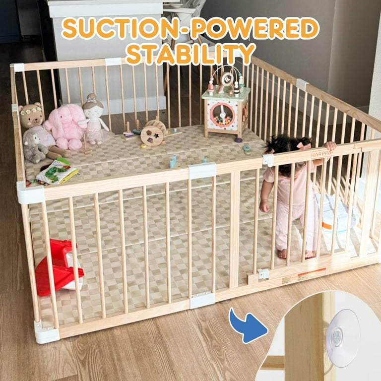 HARPPA Wooden Baby Playpen, Adjustable Safe Kids Fence with Secure