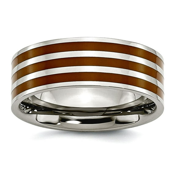 Titanium Flat Band Brown Enamel Flat 8mm Polished Band Ring Size 9 Ring for Women and Men