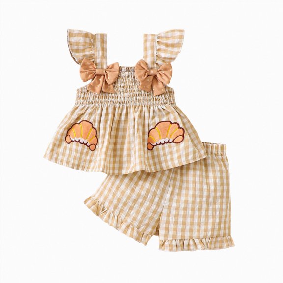 mgoYE Thanksgiving Toddler Girl Outfit Ruffle Shirt Tops Dress Shorts Set Plaid Tank Top Shorts Set,Cute Baby Girl Clothes